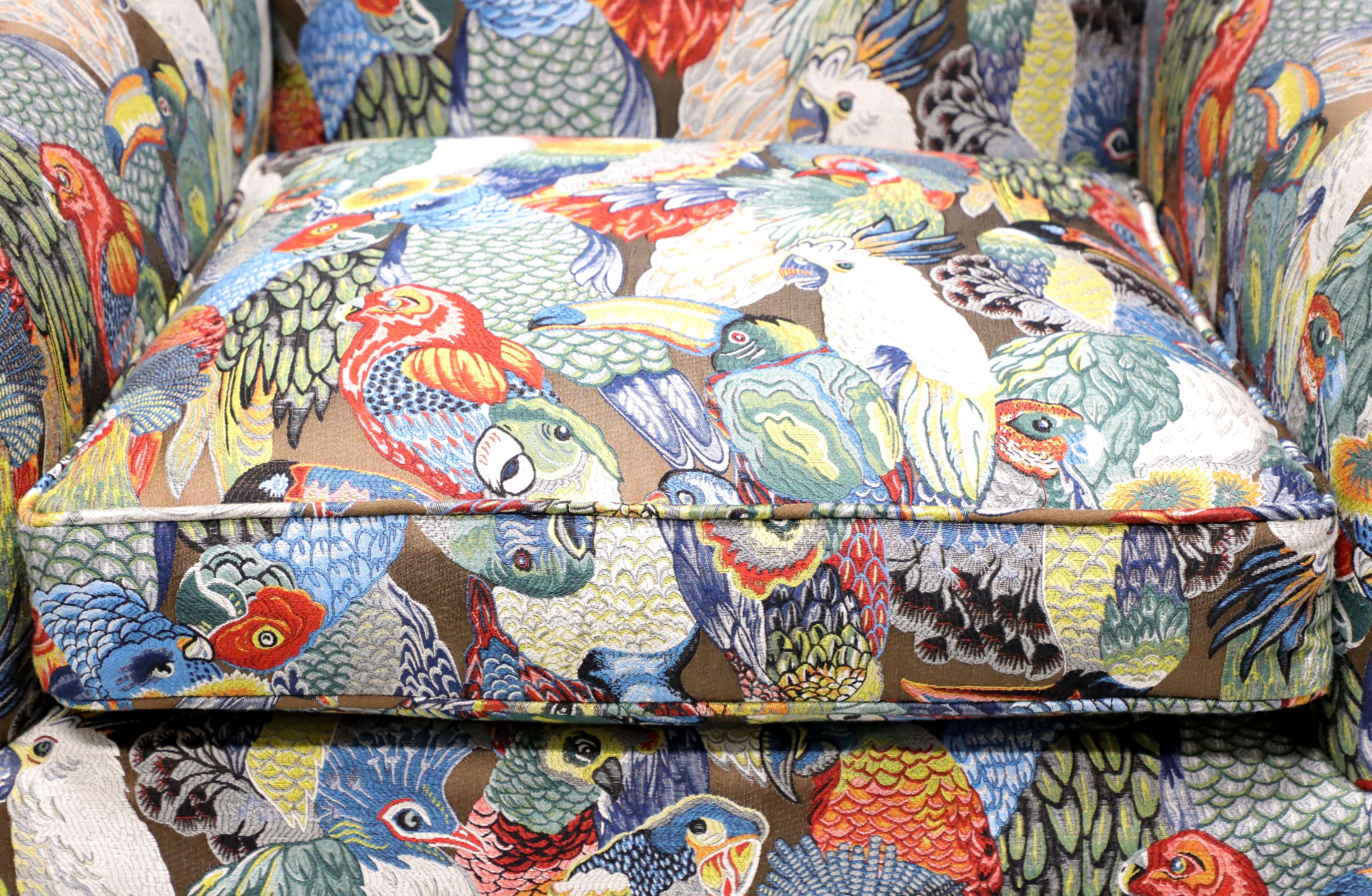 21st Century Traditional Club Chairs in Colorful Bird Themed Fabric - Pair For Sale 3
