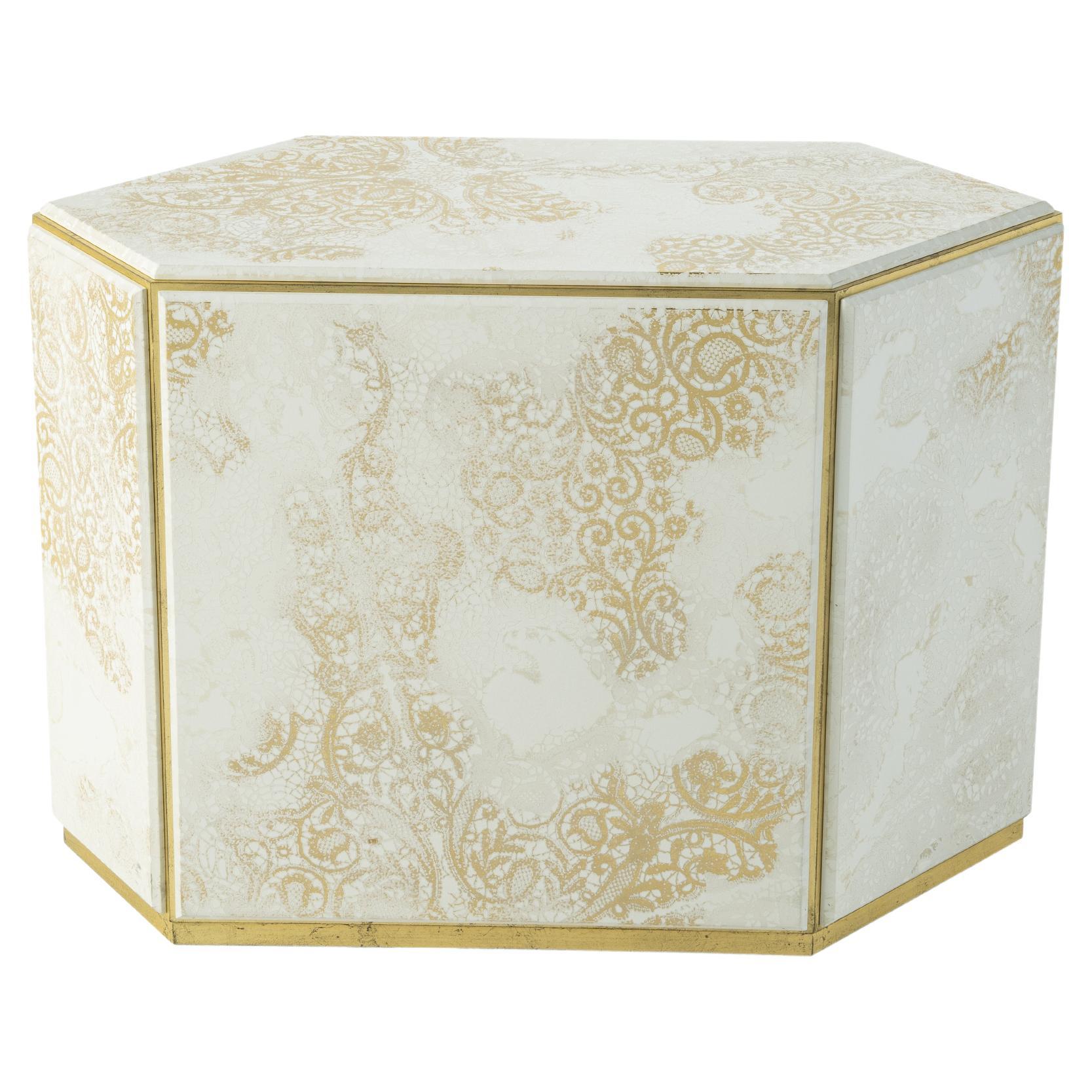21st Century Très Jolie Low Table with Gold Leaf Laser Engraved Lace  For Sale