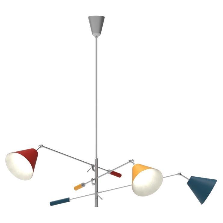 Lampe à suspension Triennale du 21e siècle, chrome et jaune-bleu rouge, Lelii, 2019, Italie