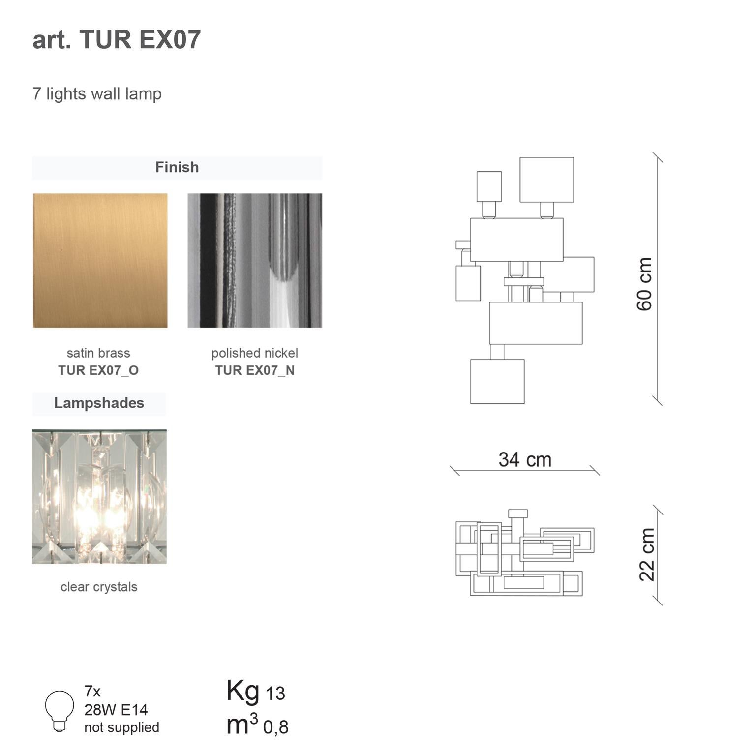 21st Century Tur Crystal and Satin Brass 7 Lights Wall Lamp by Patrizia Garganti For Sale 1