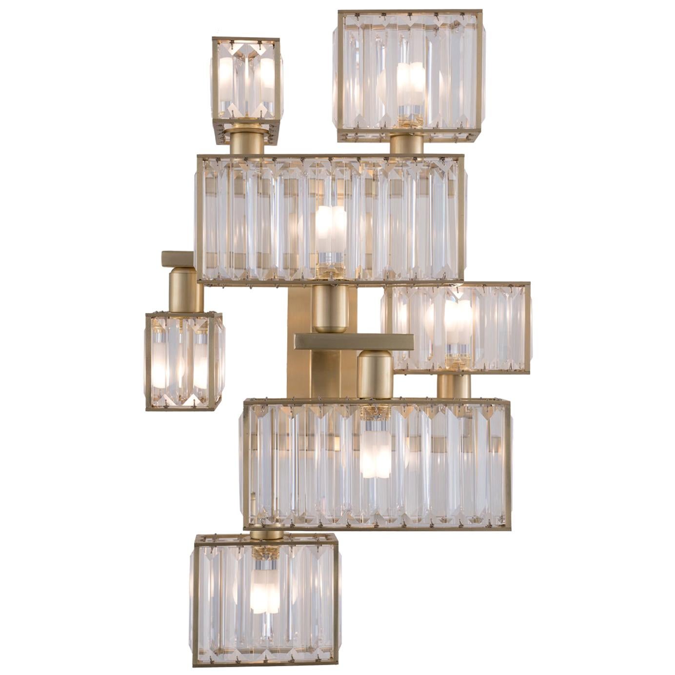 21st Century Tur Crystal and Satin Brass 7 Lights Wall Lamp by Patrizia Garganti