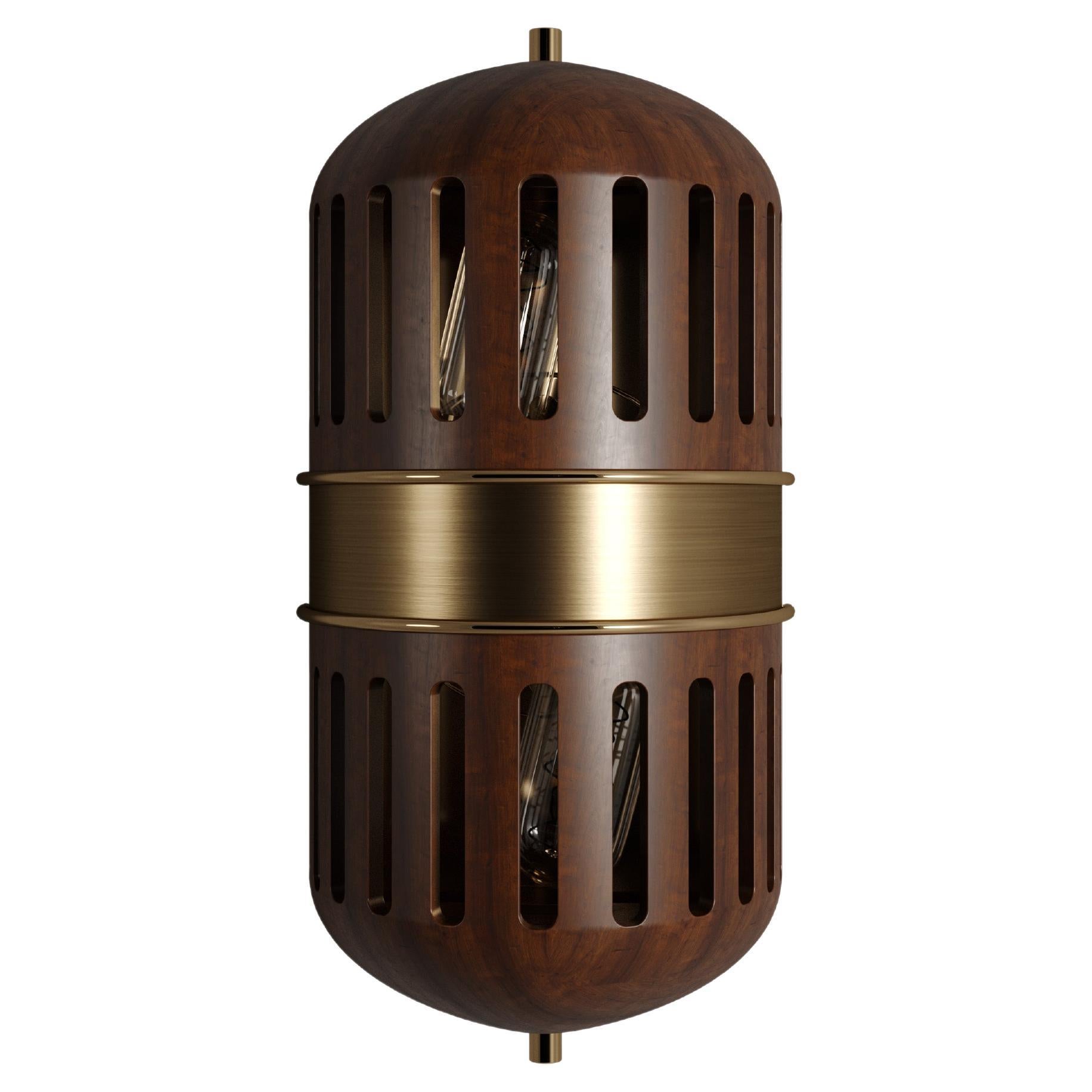 21st Century Turing Wall Lamp Walnut Wood Brass by Wood Tailors Club