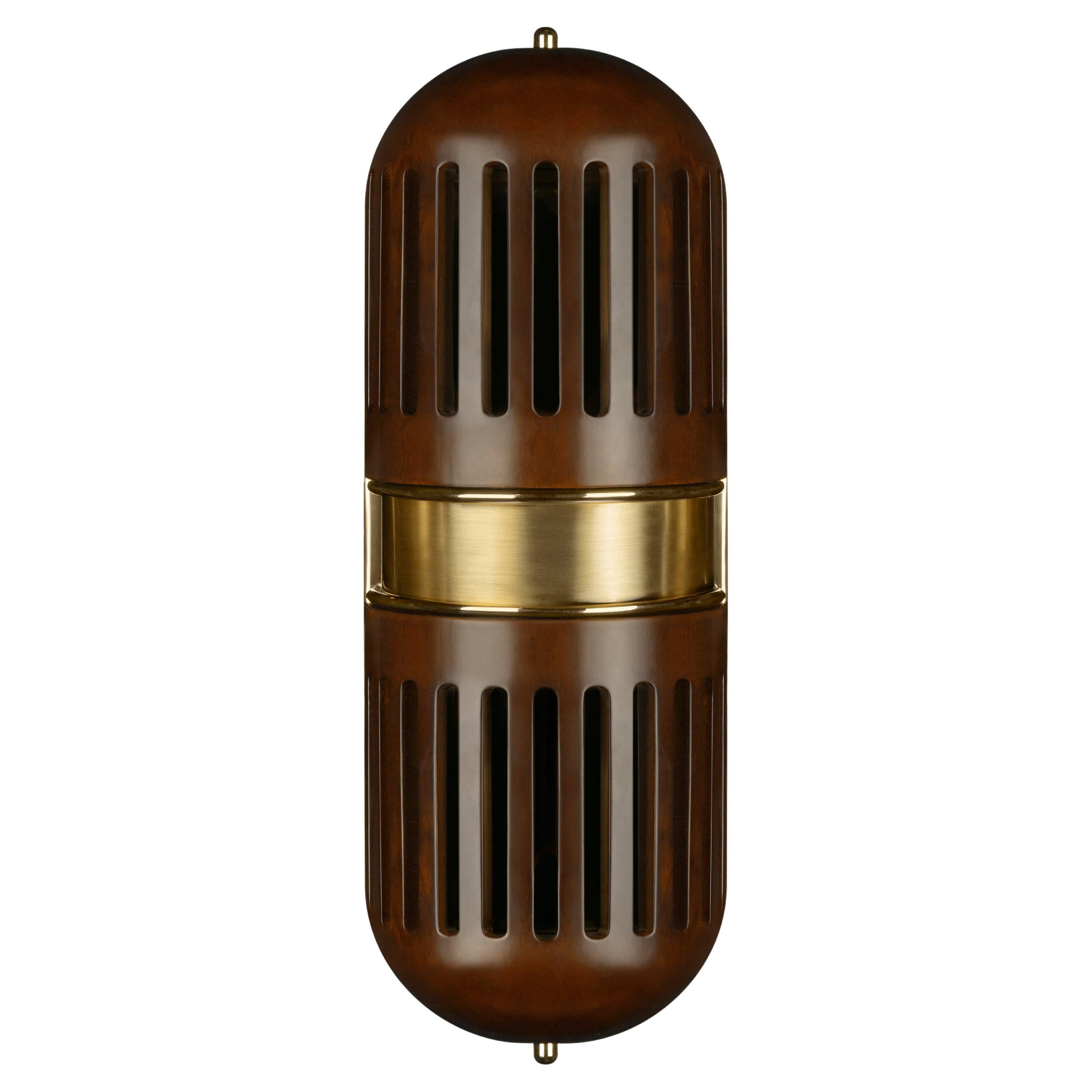 21st Turing Wall Lamp Walnut Wood Brass Handmade in Portugal by Wood Tailors