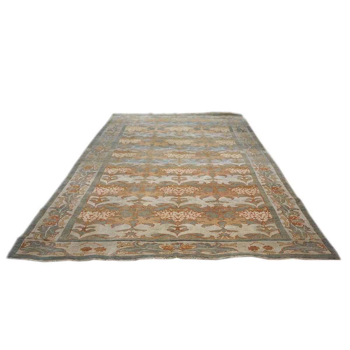 Oushak 21st Century Turkish Donegal Carpet 8x11 Blue, Green, & Salmon Area Rug For Sale