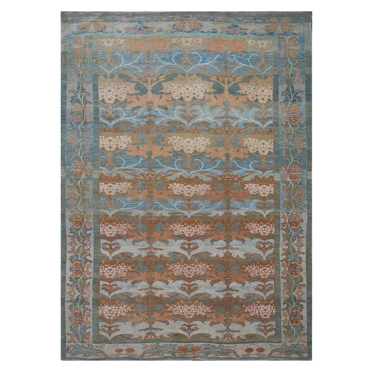 Tapis turc Donegal du 21e siècle 8 x 11 Tapis bleu, vert et saumon