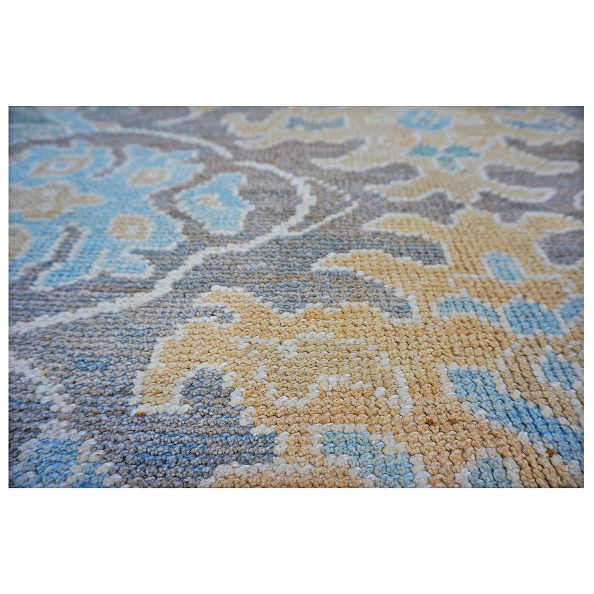 Oushak 21st Century Turkish Donegal Carpet 12x12 Grey, Blue, and Gold Square Area Rug For Sale