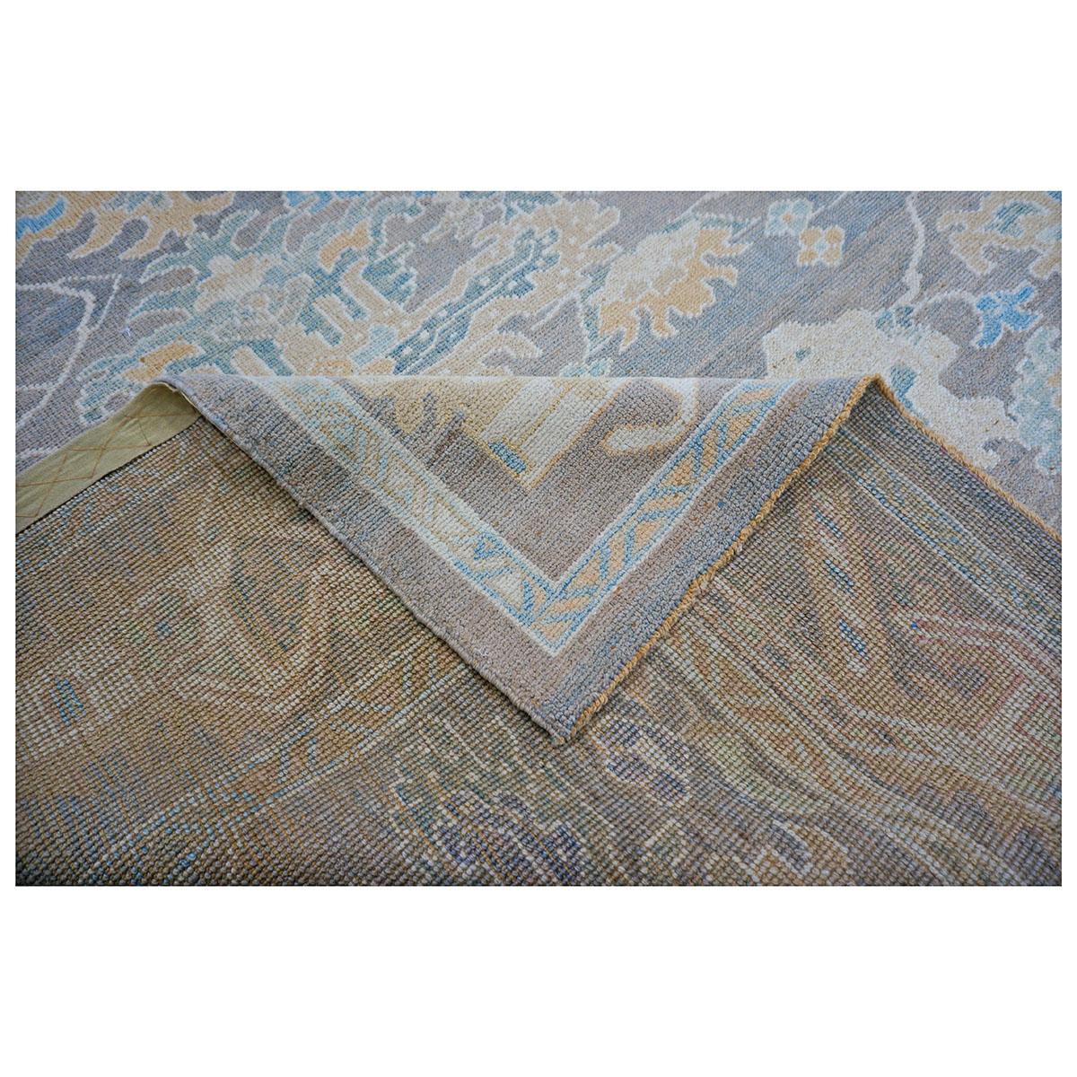 21st Century Turkish Donegal Carpet 12x12 Grey, Blue, and Gold Square Area Rug In Good Condition For Sale In Houston, TX