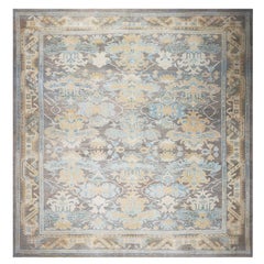 Türkischer Donegal-Teppich des 21. Jahrhunderts, 12x12, Grau, Blau und Gold, quadratischer Teppich