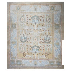21st Century Turkish Donegal Carpet 11x14 Tan, Blue, & Ivory Area Rug