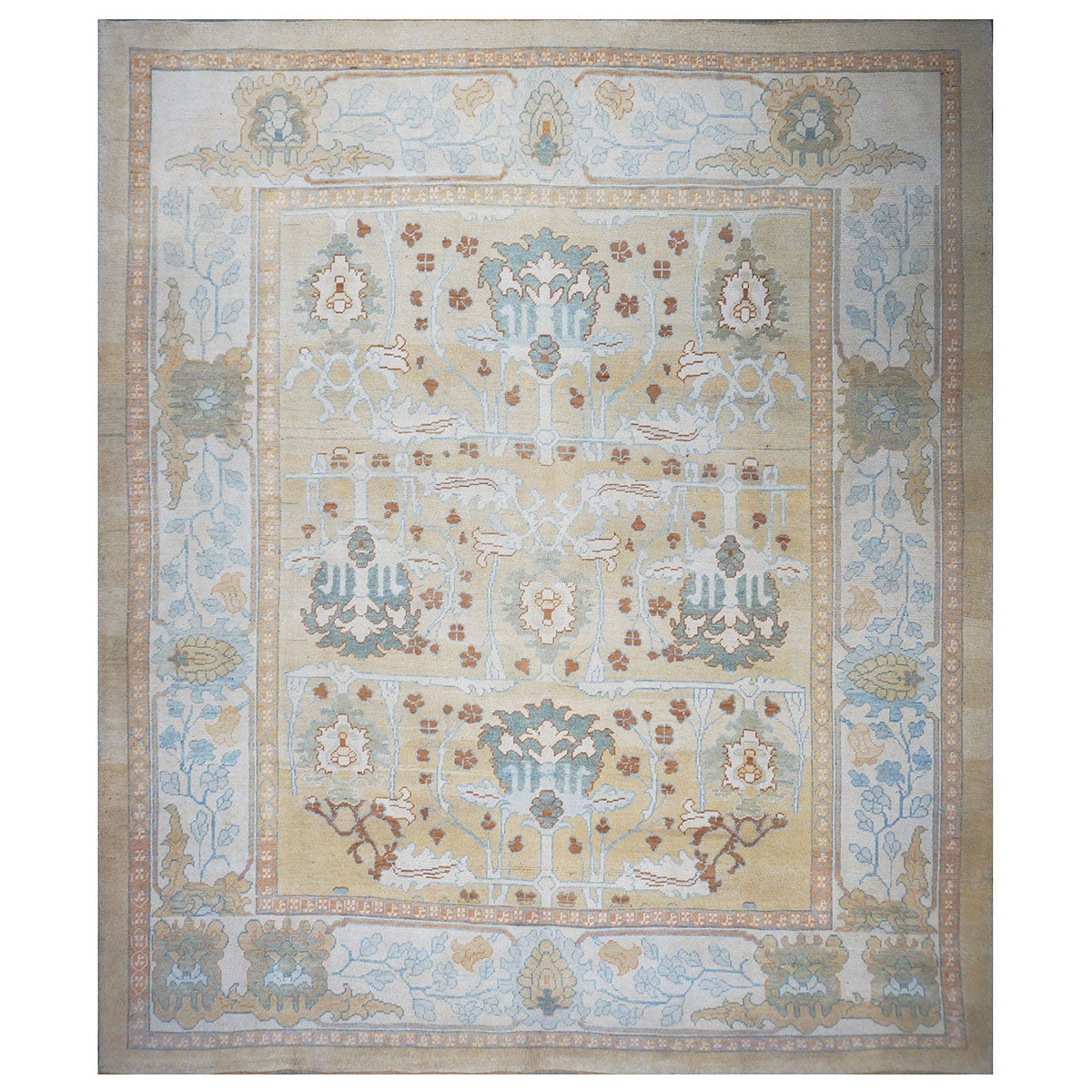 Tapis turc Donegal du 21e siècle 11x14 de couleur brun clair, bleu et ivoire en vente