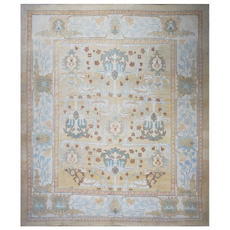 21st Century Turkish Donegal Carpet 11x14 Tan, Blue, and Ivory Area Rug