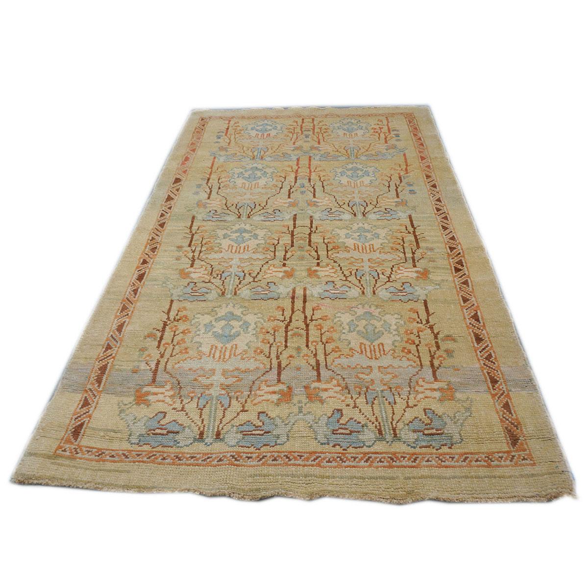 Türkischer Donegal-Teppich des 21. Jahrhunderts, 4x8 Tan, Rost & Blau (Oushak) im Angebot