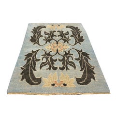 21st Century Turkish Donegal Oushak 4x6 Light Blue & Black Handmade Area Rug