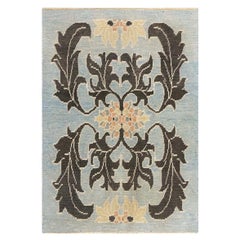 Tappeto turco 21° secolo Donegal Oushak 4x6 azzurro e nero fatto a mano