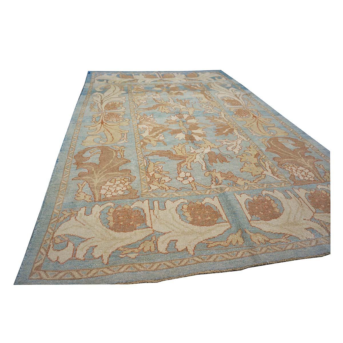 Hand-Knotted 21st Century Turkish Donegal Oushak 8x11 Blue, Ivory, & Clay Handmade Area Rug For Sale