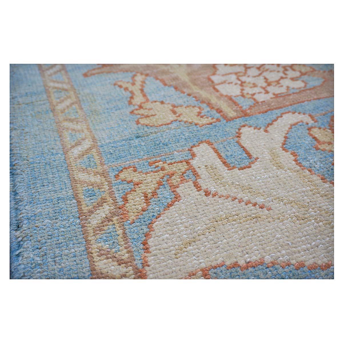 21st Century Turkish Donegal Oushak 8x11 Blue, Ivory, & Clay Handmade Area Rug For Sale 3