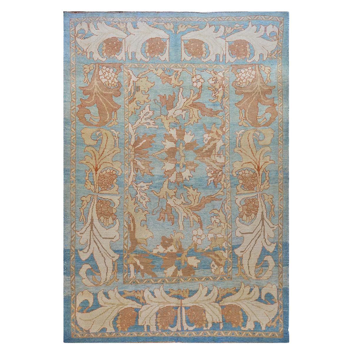21st Century Turkish Donegal Oushak 8x11 Blue, Ivory, & Clay Handmade Area Rug For Sale