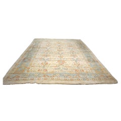 21st Century Turkish Donegal Wool 10X13 Ivory, Blue & Orange Handmade Area Rug
