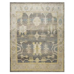 21st Century Turkish Oushak 10X13 Gold, Ivory & Charcoal Handmade Area Rug (Tapis de zone turc Oushak 10X13 or, ivoire et charbon de bois)
