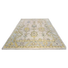 21st Century Turkish Oushak 10x13 Ivory, Blue, & Yellow Handmade Area Rug