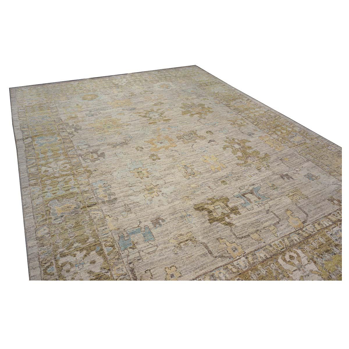 21. Jahrhundert Türkisch Oushak 10X13 Elfenbein, & Khaki Handmade Bereich Teppich im Angebot 5