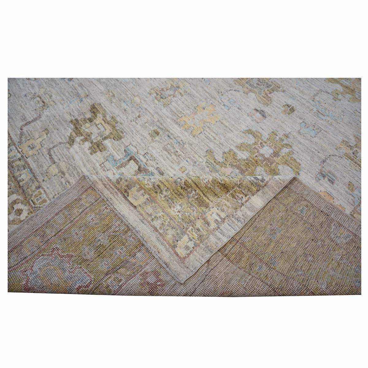 21. Jahrhundert Türkisch Oushak 10X13 Elfenbein, & Khaki Handmade Bereich Teppich im Angebot 9