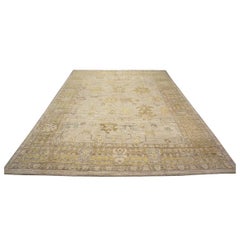 21st Century Turkish Oushak Wool 10X13 Ivory, & Khaki Handmade Area Rug