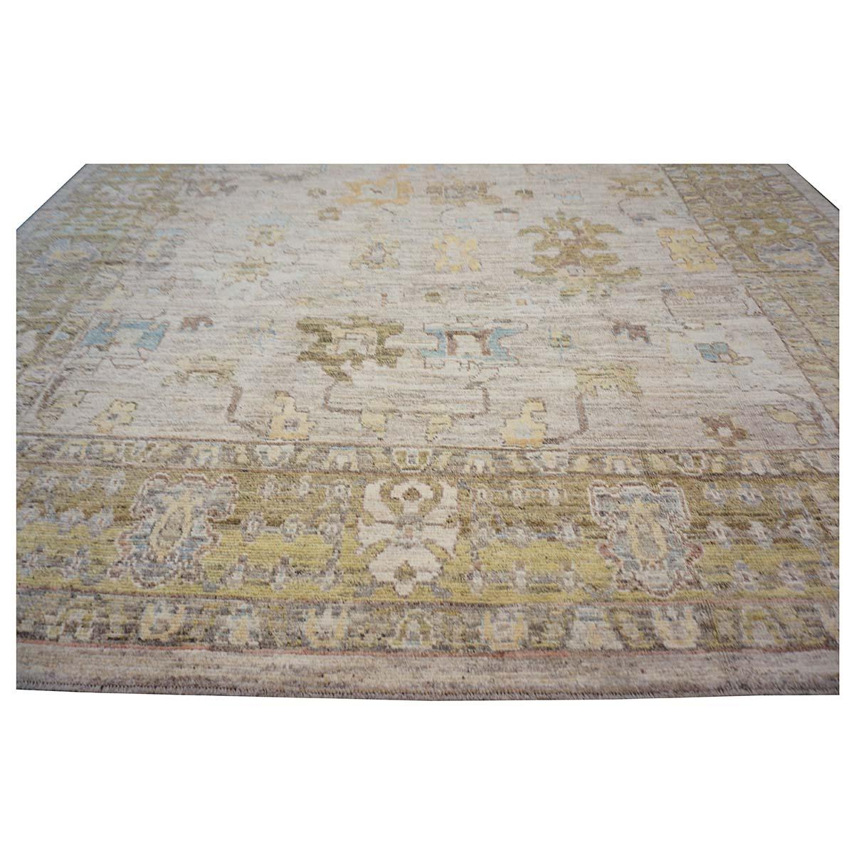 21. Jahrhundert Türkisch Oushak 10X13 Elfenbein, & Khaki Handmade Bereich Teppich (Handgewebt) im Angebot