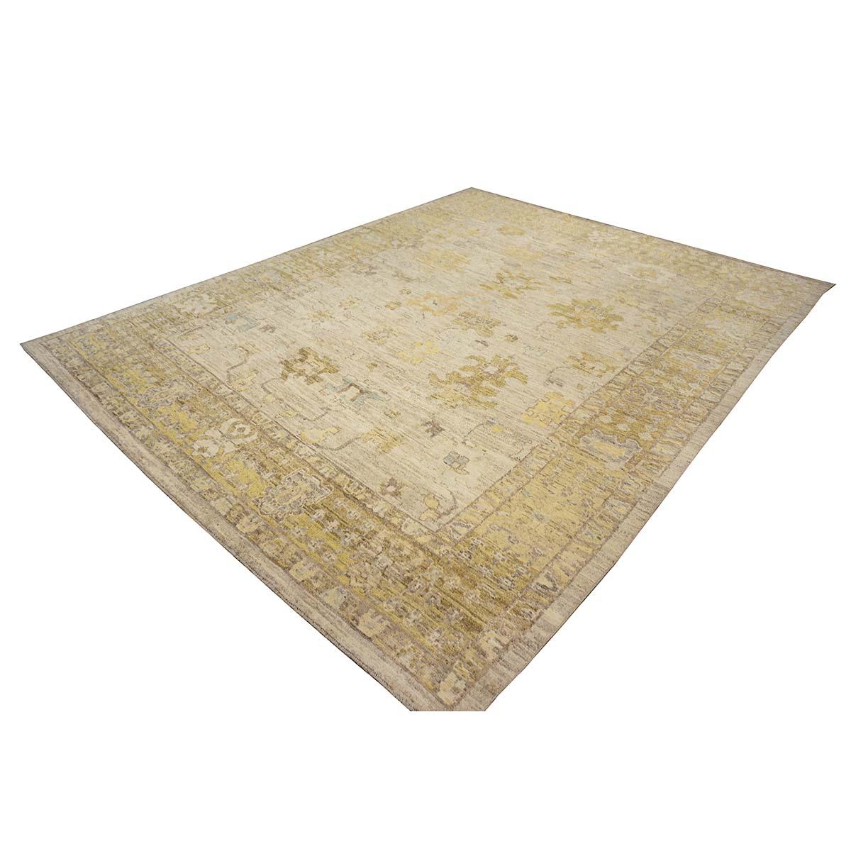 21. Jahrhundert Türkisch Oushak 10X13 Elfenbein, & Khaki Handmade Bereich Teppich im Zustand „Hervorragend“ im Angebot in Houston, TX