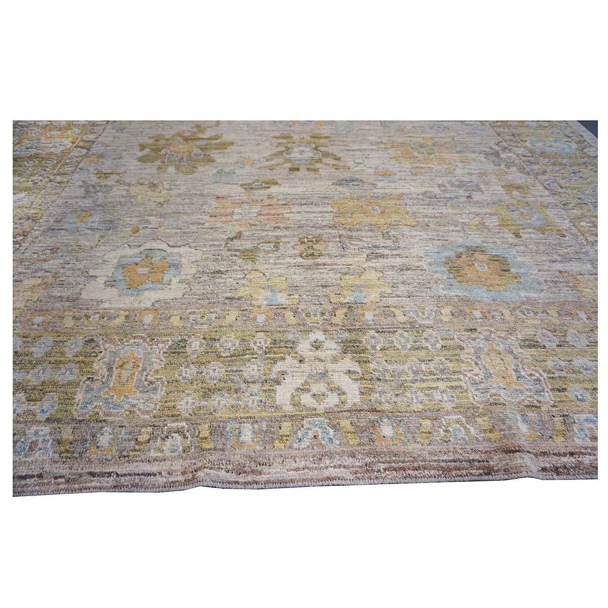 21. Jahrhundert Türkisch Oushak 10X13 Elfenbein, & Khaki Handmade Bereich Teppich im Angebot 2