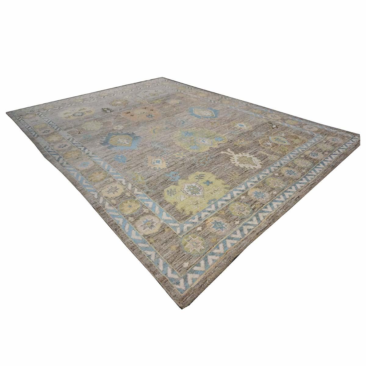 21st Century Türkisch Oushak 10X13 Schiefer Blau& Dunkle Oak Handgefertigt Bereich Teppich (Handgewebt) im Angebot