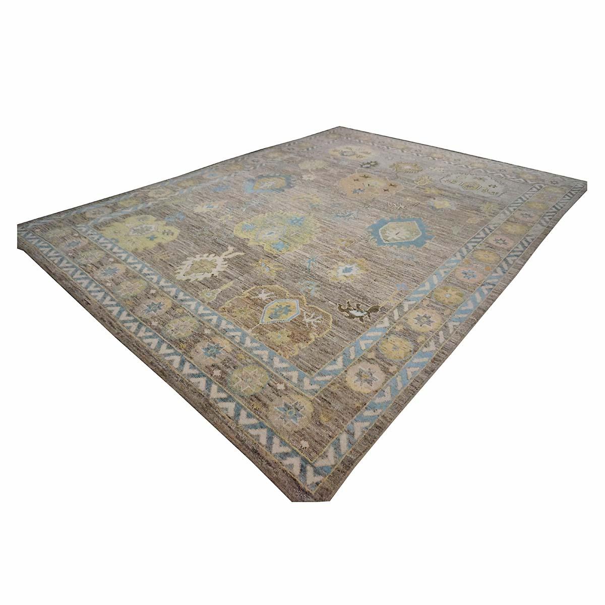 21st Century Türkisch Oushak 10X13 Schiefer Blau& Dunkle Oak Handgefertigt Bereich Teppich im Zustand „Hervorragend“ im Angebot in Houston, TX