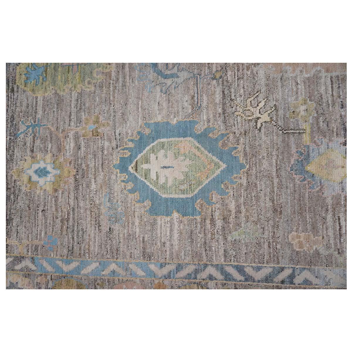 21st Century Türkisch Oushak 10X13 Schiefer Blau& Dunkle Oak Handgefertigt Bereich Teppich (Wolle) im Angebot
