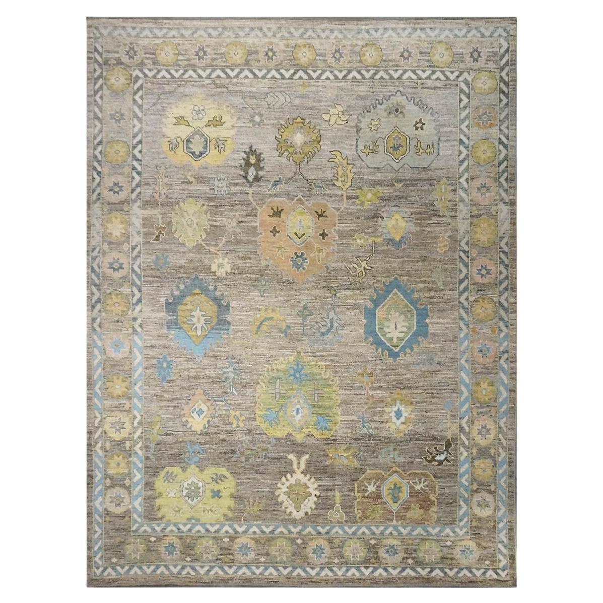 21st Century Türkisch Oushak 10X13 Schiefer Blau& Dunkle Oak Handgefertigt Bereich Teppich