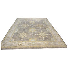21st Century Turkish Oushak Wool 10x13 Taupe, Ivory, & Yellow Handmade Area Rug
