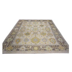 Turkish Oushak Wool 11X14 Ash Brown, Buff & Khaki Handmade Area Rug