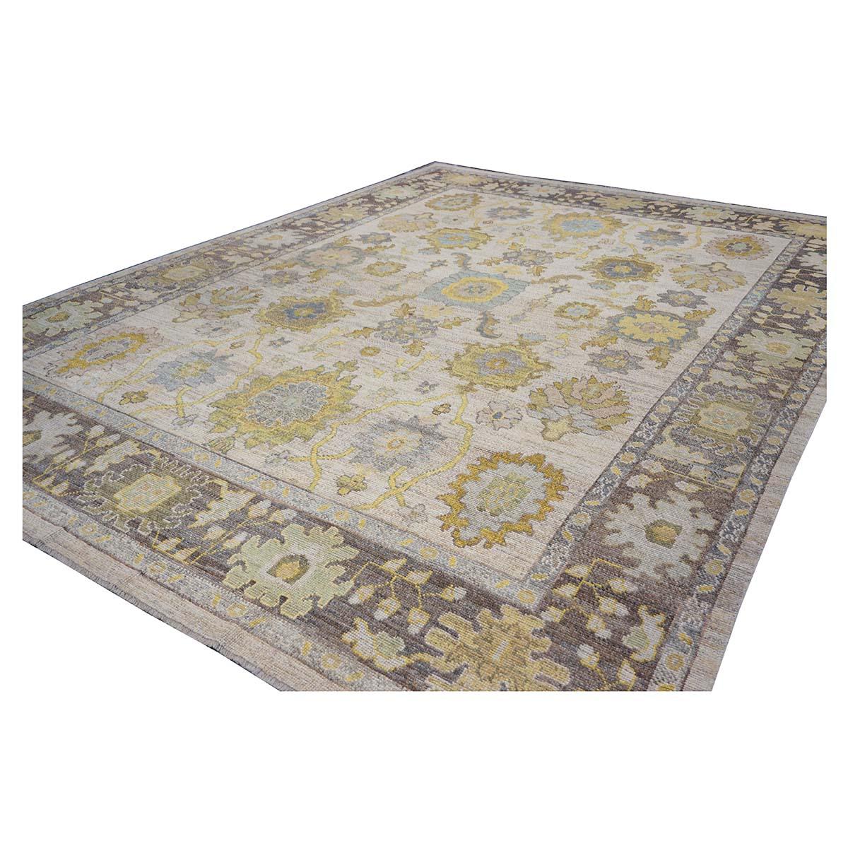 21st Century Turkish Oushak 10X14 Ash Brown, Buff & Khaki Handmade Area Rug (Türkisch) im Angebot