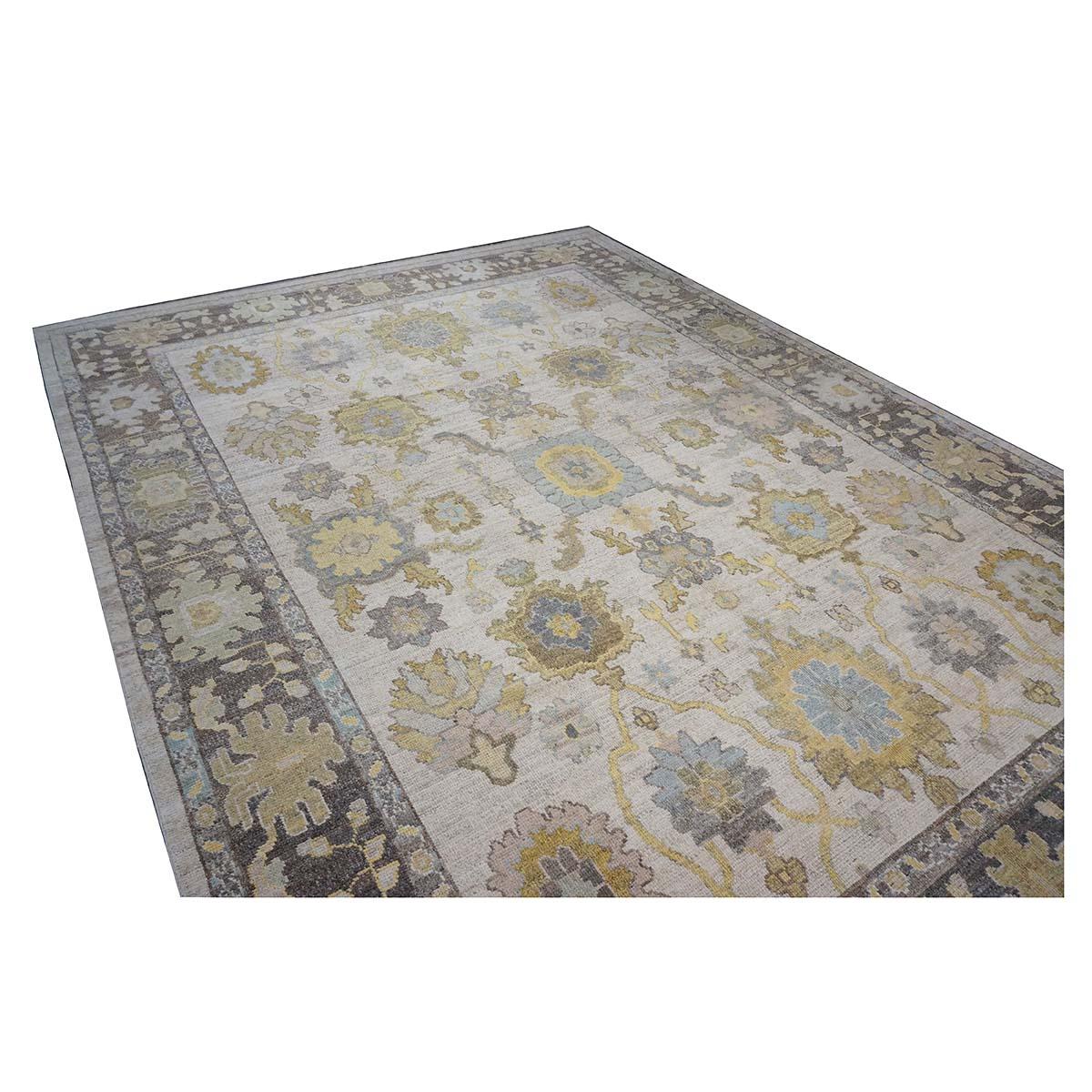 21st Century Turkish Oushak 10X14 Ash Brown, Buff & Khaki Handmade Area Rug (Handgewebt) im Angebot