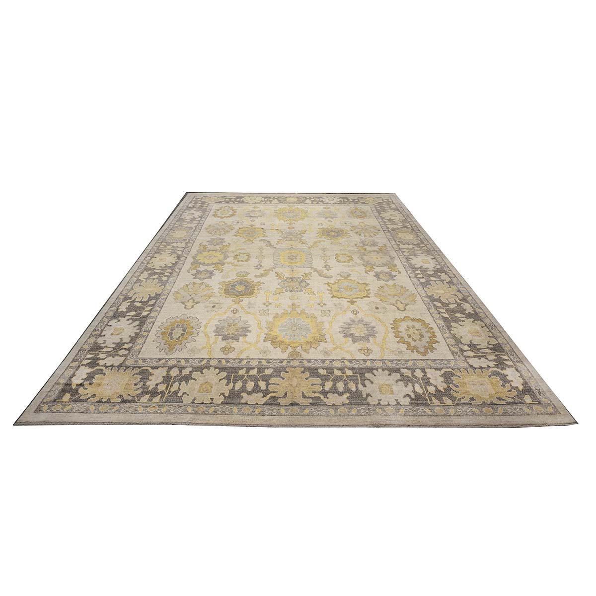 21st Century Turkish Oushak 10X14 Ash Brown, Buff & Khaki Handmade Area Rug (Wolle) im Angebot