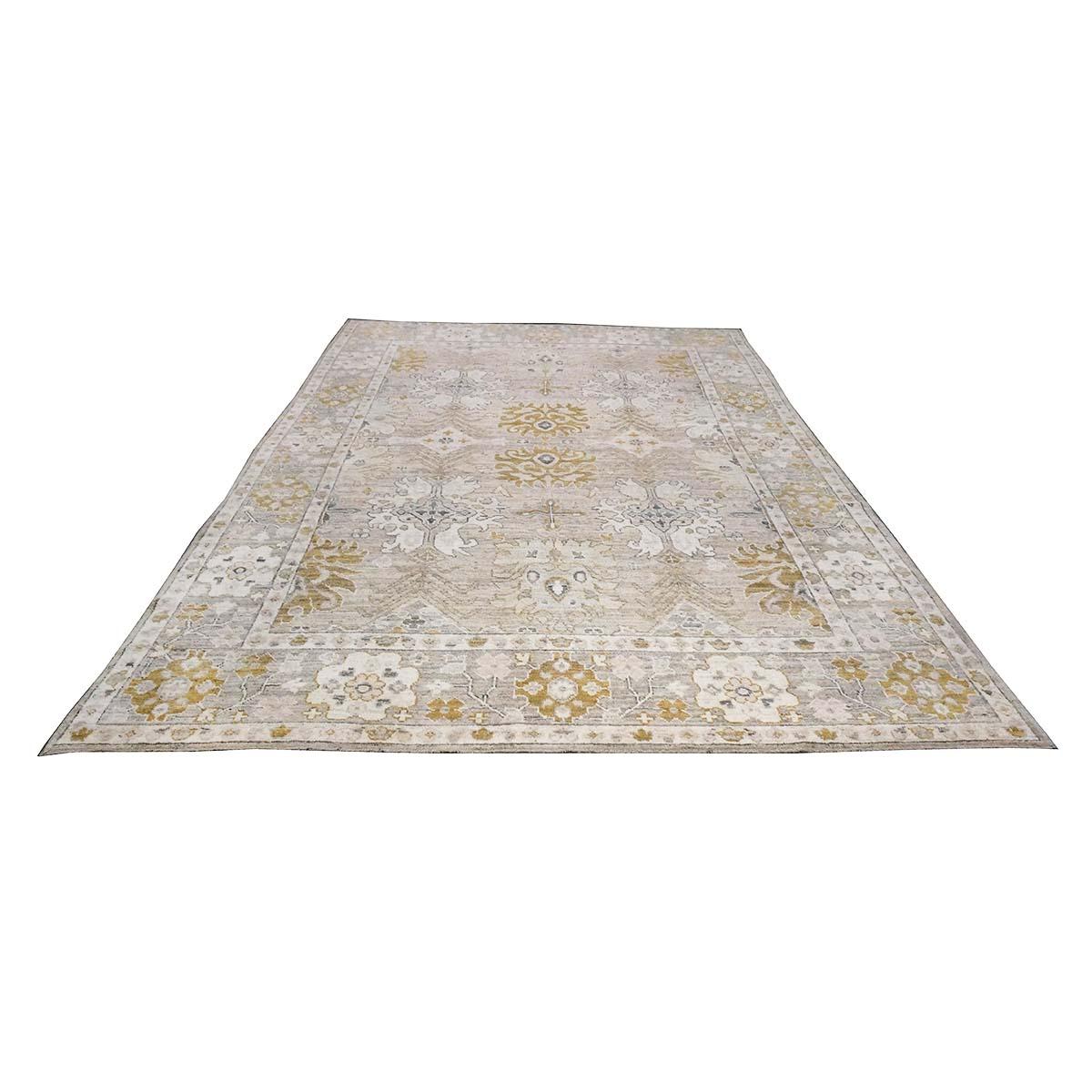 Contemporary 21st Century Turkish Oushak 10x14 Beige, Ivory, & Gold Handmade Area Rug For Sale