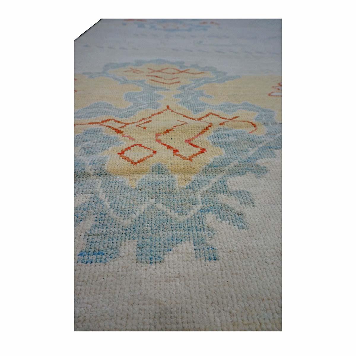 Tappeto Oushak turco del 21° secolo 10X14 avorio, arancione e blu ardesia fatto a mano In condizioni ottime in vendita a Houston, TX