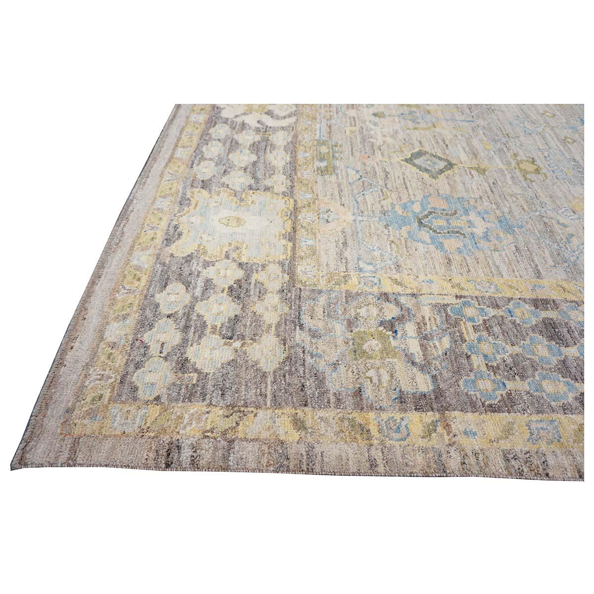 21st Century Türkisch Oushak 10X14 Elfenbein, Schiefer Blau& Khaki Handgefertigter Teppich im Angebot 3