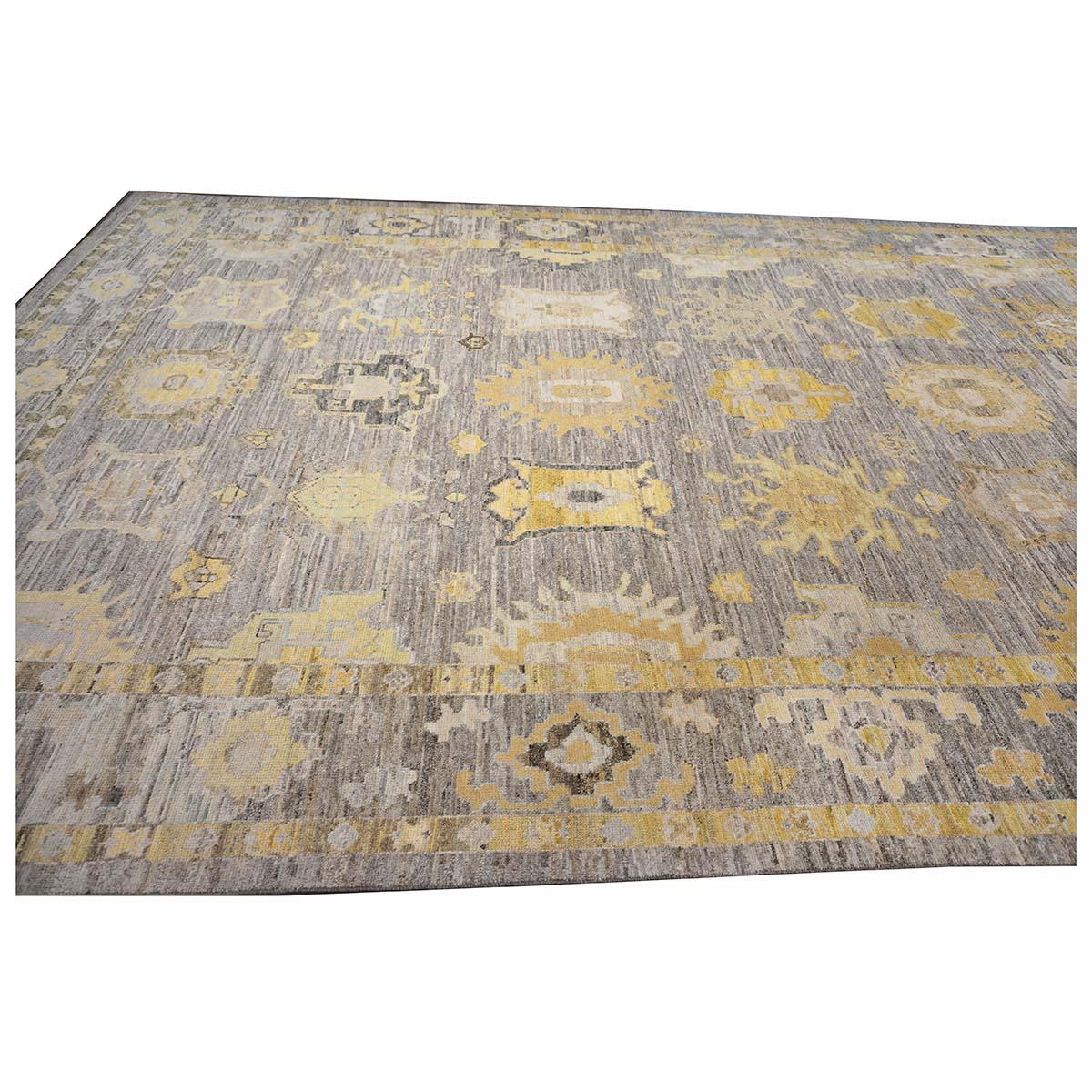 Turc 21st Century Turkish Oushak 10X16 Gold, Ivory & Gray Handmade Area Rug (tapis fait main) en vente