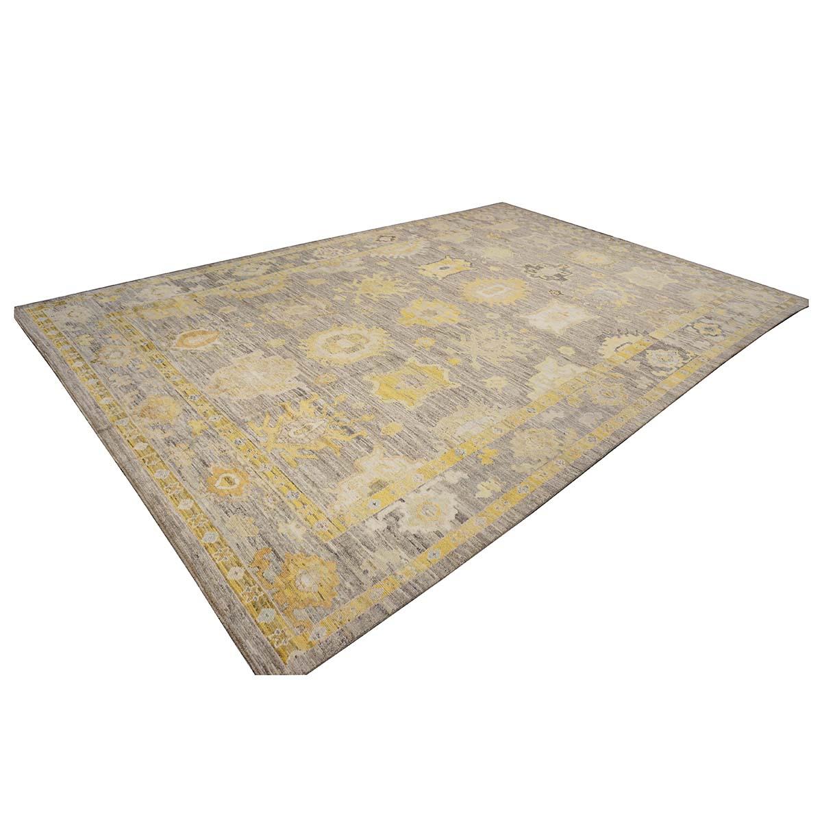 21st Century Turkish Oushak 10X16 Gold, Ivory & Gray Handmade Area Rug (tapis fait main) Excellent état - En vente à Houston, TX