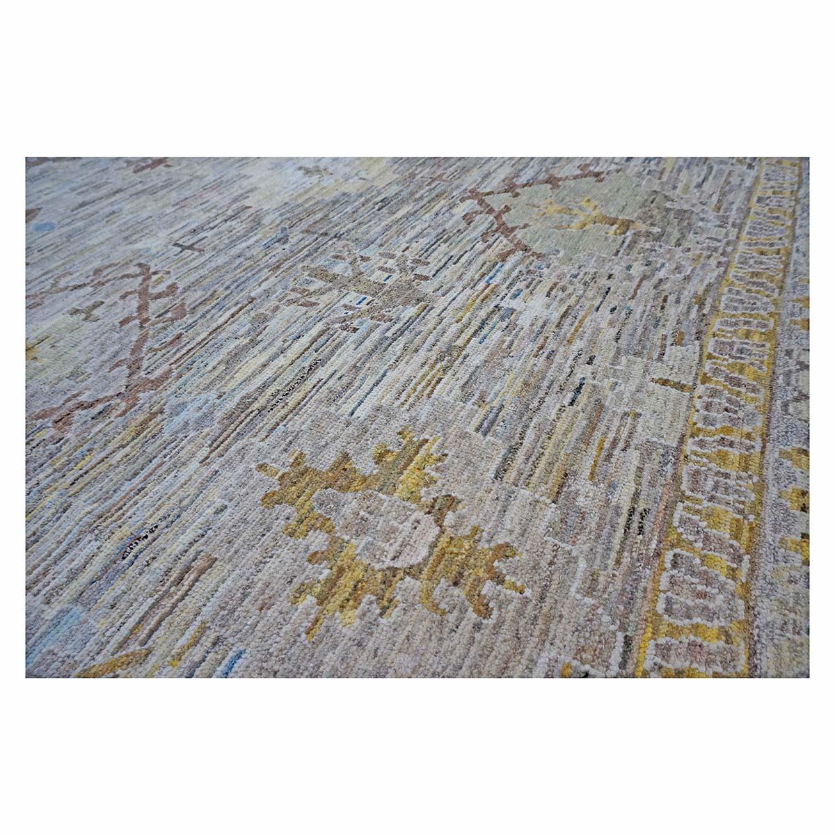 21st Century Turkish Oushak 11X15 Gold, Gray& Slate Blue Handmade Area Rug (Tapis de sol turc 11X15 or, gris et bleu ardoise) Excellent état - En vente à Houston, TX