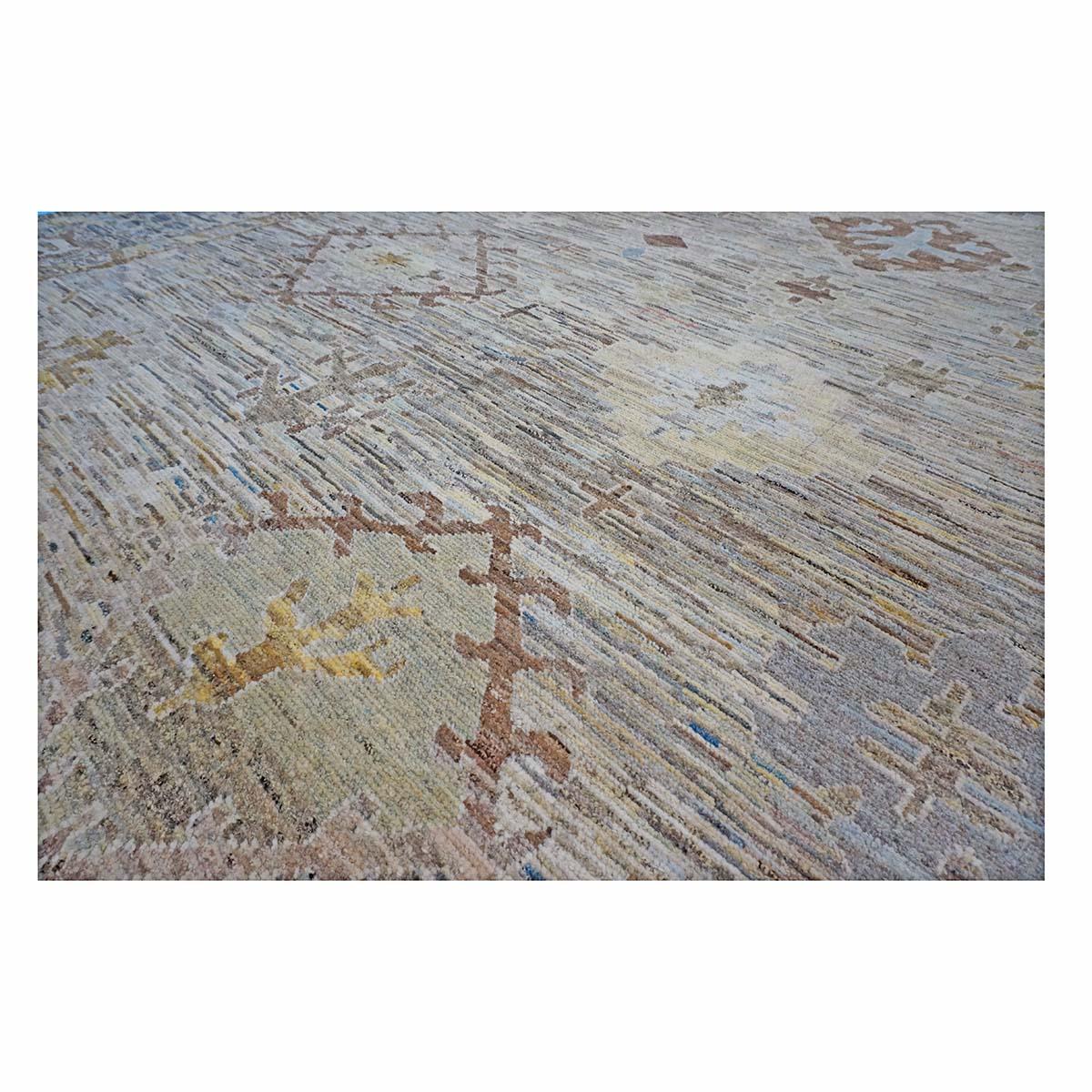 XXIe siècle et contemporain 21st Century Turkish Oushak 11X15 Gold, Gray& Slate Blue Handmade Area Rug (Tapis de sol turc 11X15 or, gris et bleu ardoise) en vente