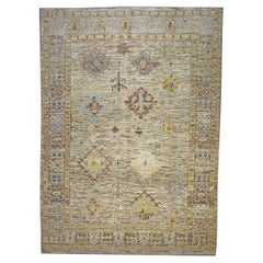 21st Century Turkish Oushak 11X15 Gold, Gray& Slate Blue Handmade Area Rug (Tapis de sol turc 11X15 or, gris et bleu ardoise)