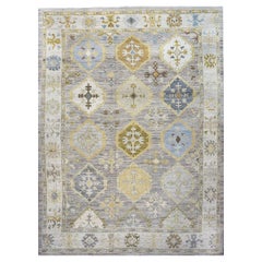 21st Century Turkish Oushak 11x15 Grey, Ivory, & Yellow Olive Handmade Area Rug