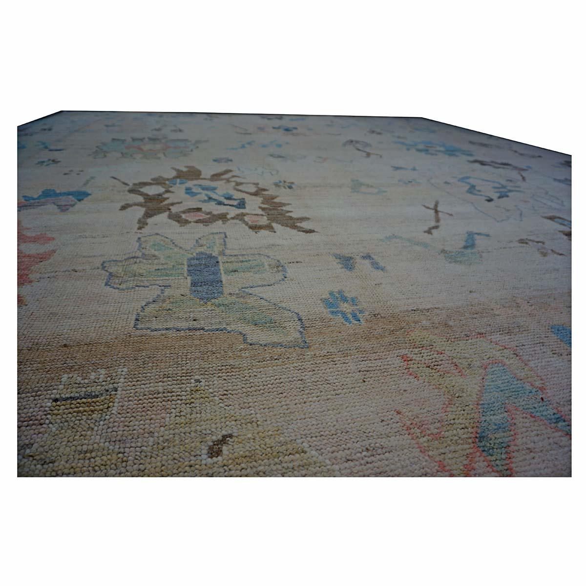 Türkischer Oushak 11X15 Elfenbein, Braun & Schieferblau Handgefertigter Läufer des 21. Jahrhunderts im Angebot 2