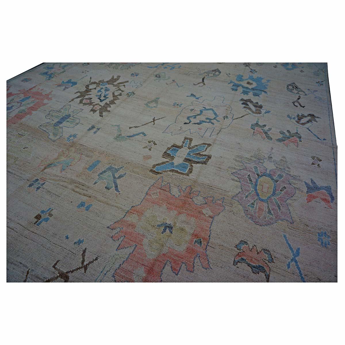 Türkischer Oushak 11X15 Elfenbein, Braun & Schieferblau Handgefertigter Läufer des 21. Jahrhunderts im Angebot 3
